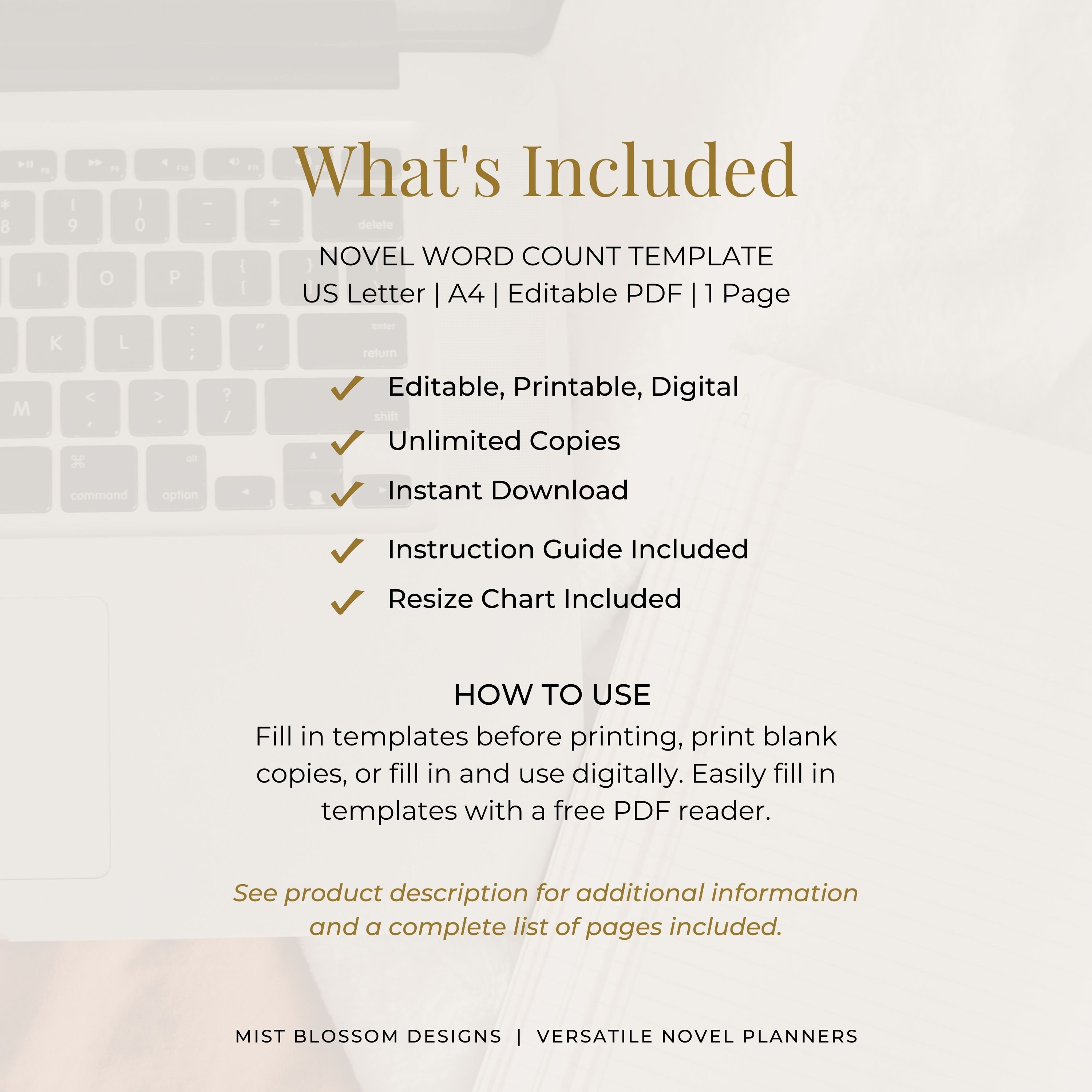 Novel Word Count Tracker, Editable Book Writing Worksheet, Printable