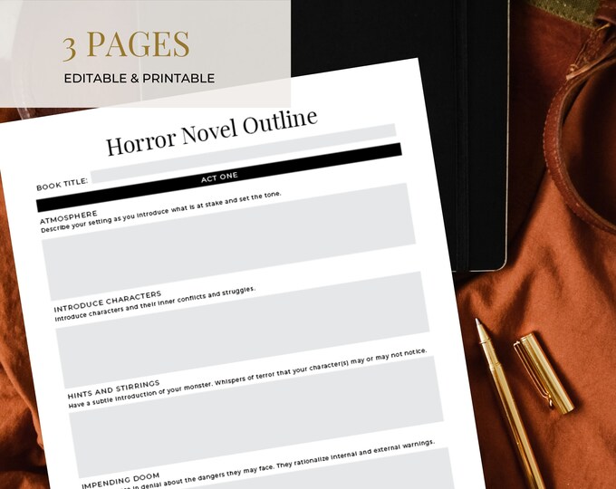 Horror Novel Outline Template, Book Writing Template for Horror Writers