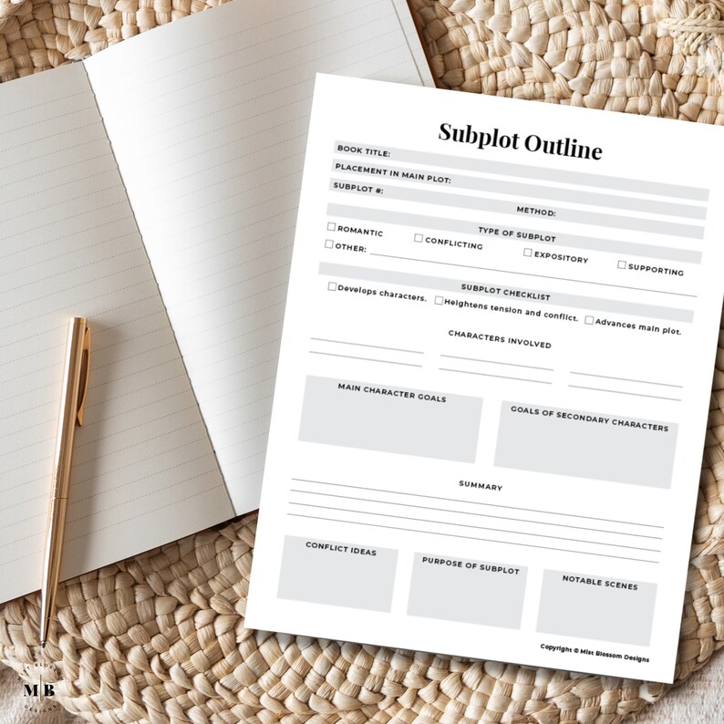 Subplot Outline Novel Template Writing Planner Novel - Etsy