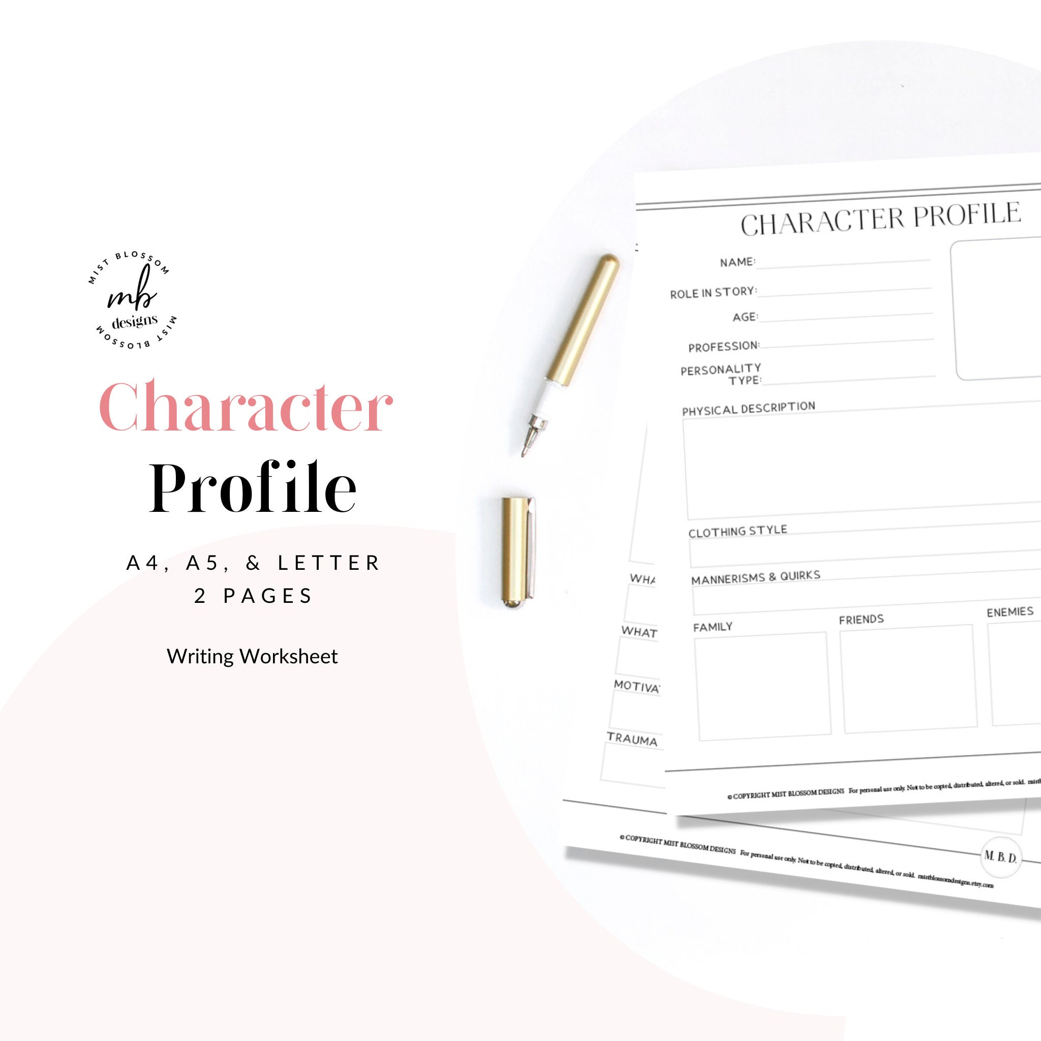 Character Profile Writing Worksheet Character Sketch | Etsy