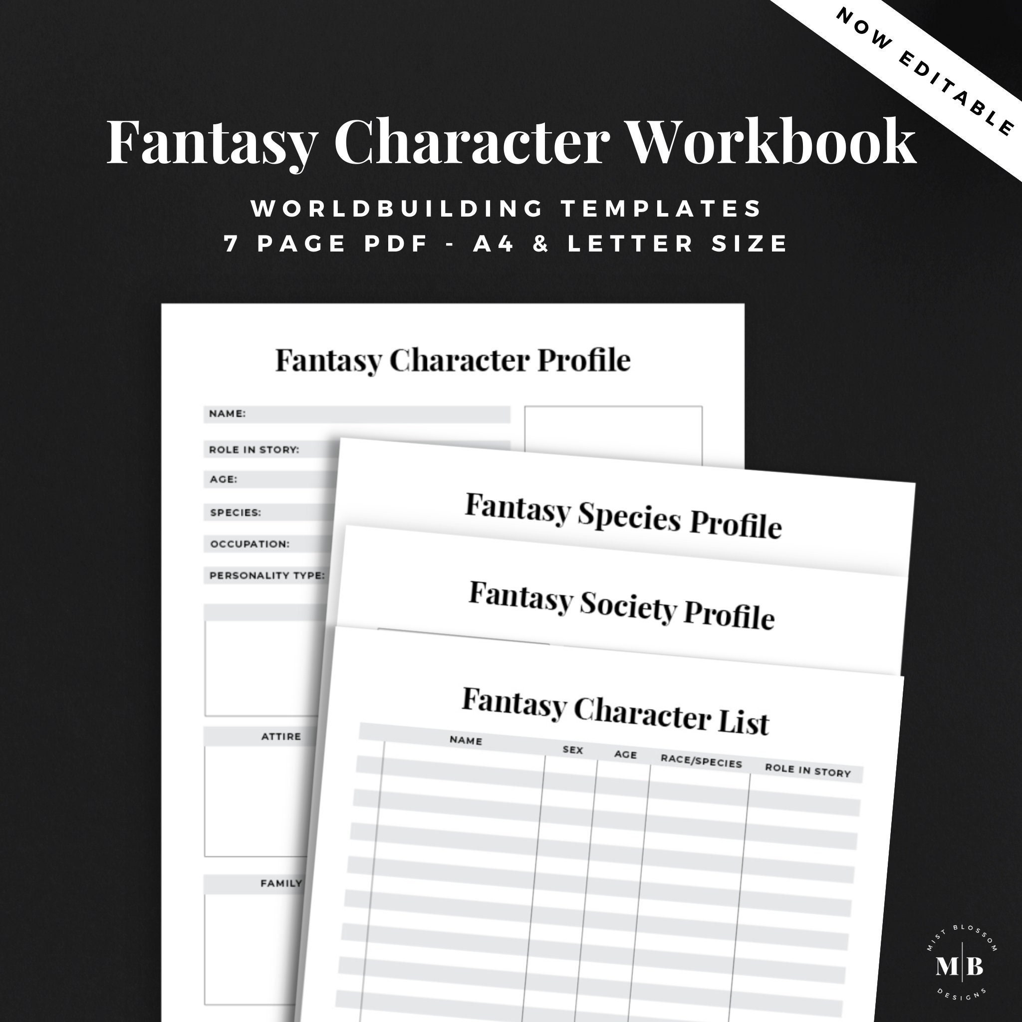 Fantasy Character Workbook Worldbuilding Workbook Writing Etsy