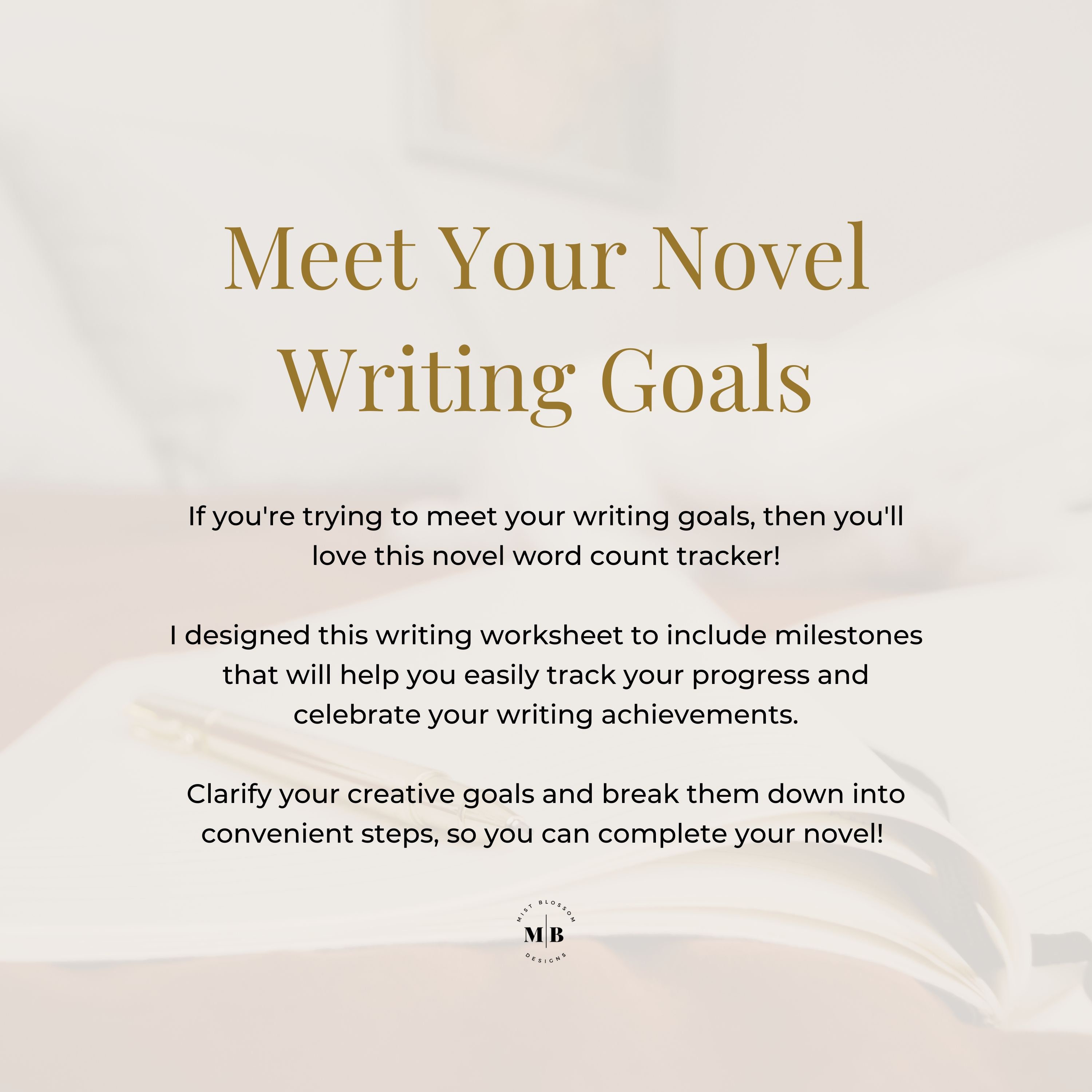 Novel Word Count Tracker, Editable Book Writing Worksheet, Printable