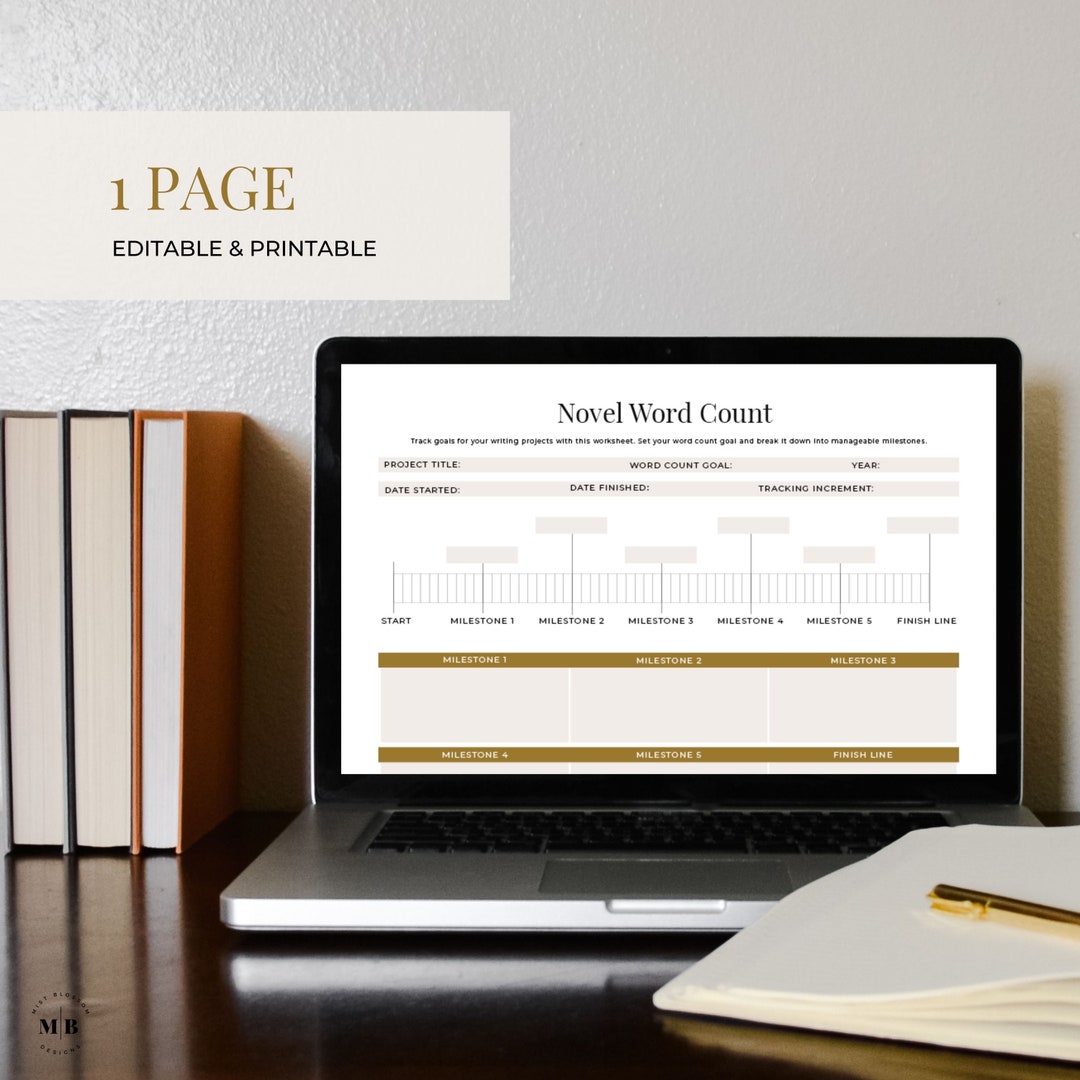 Novel Word Count Tracker, Editable Book Writing Worksheet, Printable