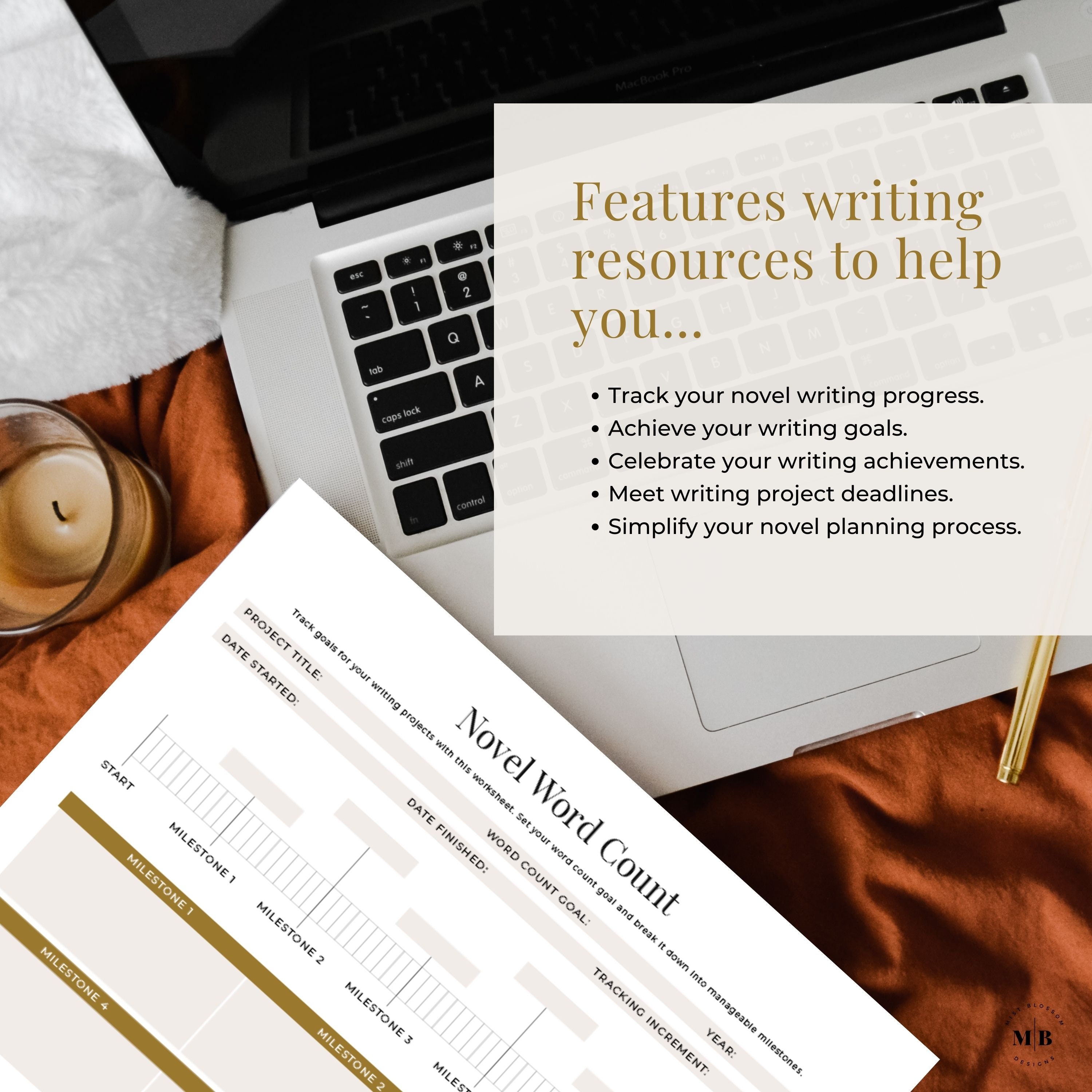 Novel Word Count Tracker, Editable Book Writing Worksheet, Printable