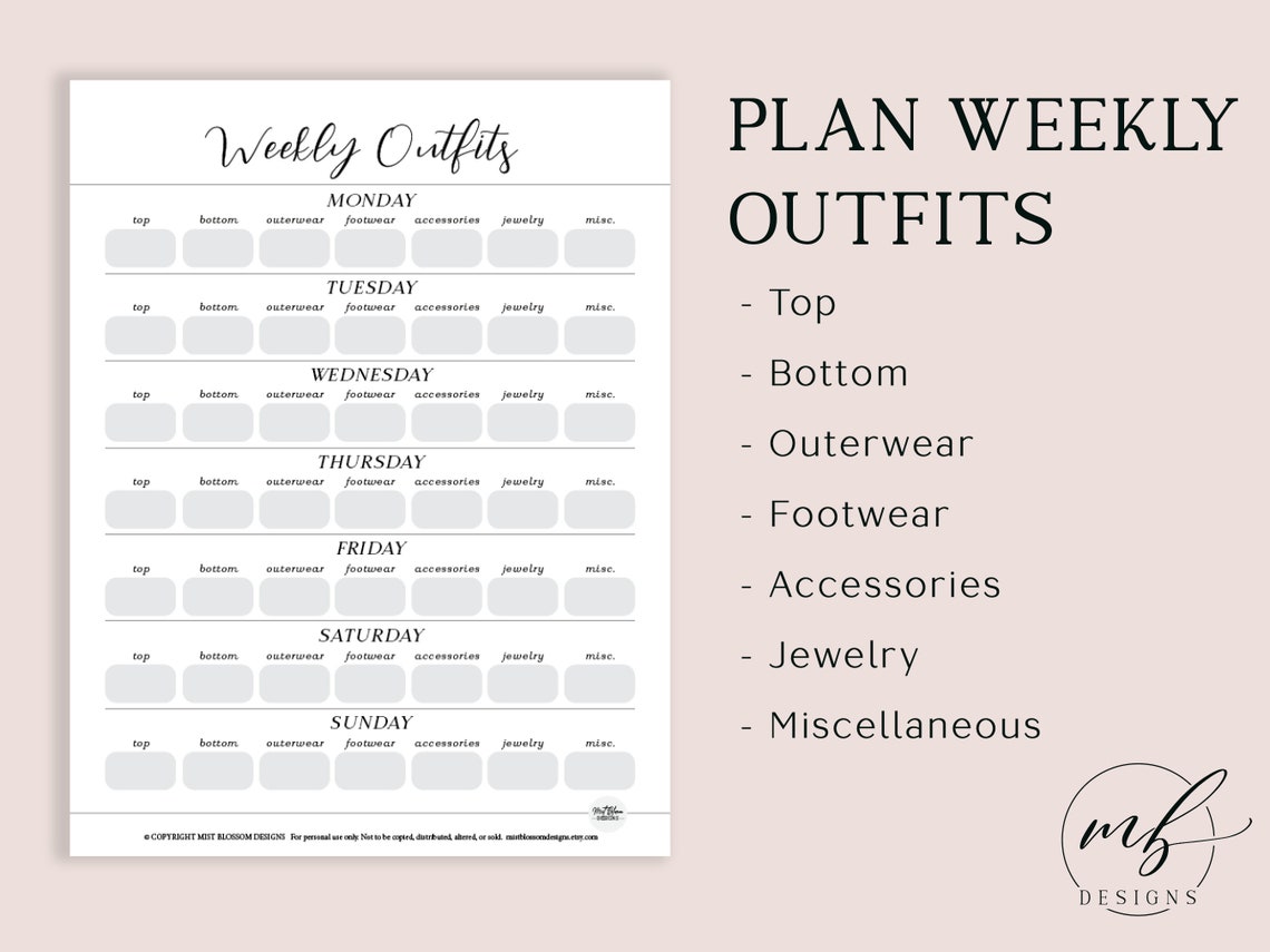 Wardrobe Planner Pack Weekly Outfit Planner Style Guide Etsy