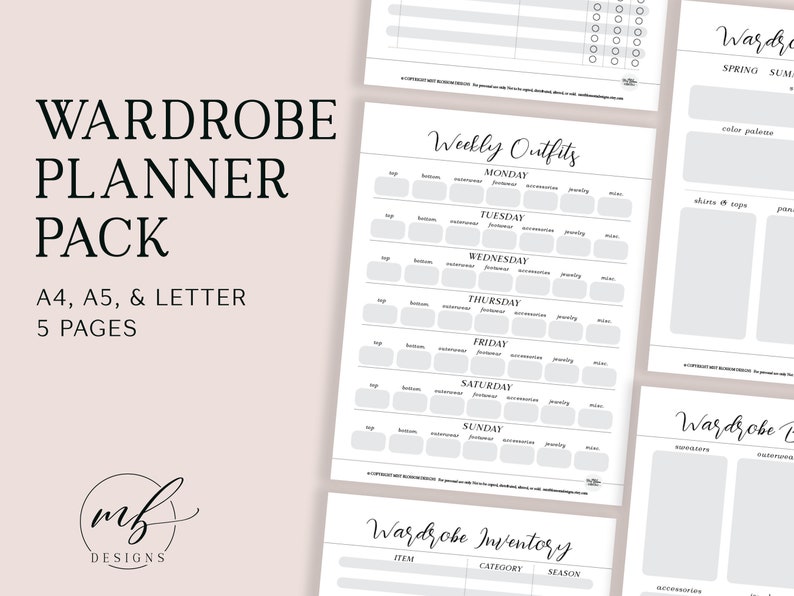 Wardrobe Planner Pack Weekly Outfit Planner Style Guide  Etsy