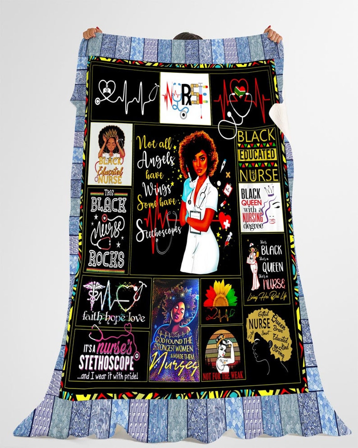 Black Nurse Blanket All size Fleece Sherpa Woven Gift For Etsy