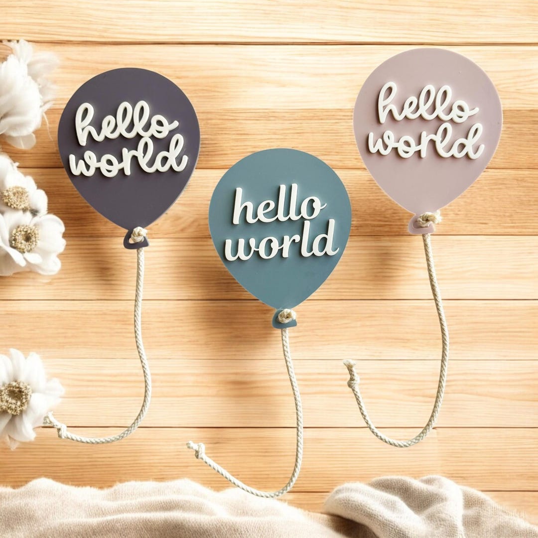 Hello World Baby Acrylic Balloons Birth Announcement Sign, Modern Baby ...