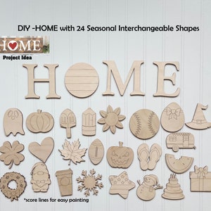 DIY HOME Interchangeable Wood shapes/ unfinished/Seasonal sign/ interchangeable pieces/ Home decor/Craft Night image 1
