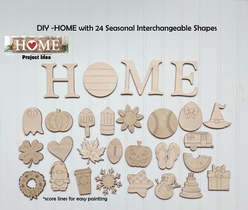 DIY HOME Interchangeable Wood shapes/ unfinished/Seasonal sign/ interchangeable pieces/ Home decor/Craft Night image 1