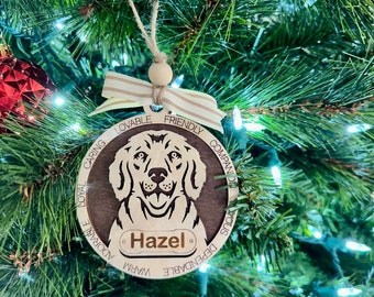 Cute Dog Breed Christmas Ornament Personalized with Name 3d Wood --100 available breeds!