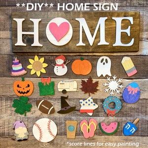 DIY HOME Interchangeable Wood shapes/ unfinished/Seasonal sign/ interchangeable pieces/ Home decor/Craft Night