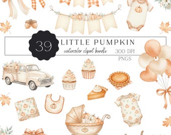 Clipartbundel Little Pumpkin Fall Babyshower – 39 png-elementen