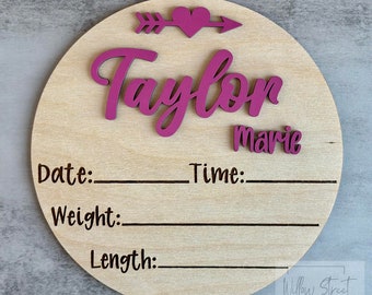 Custom Birth Announcement 3D Wood Sign/Birth Stats/ Baby Shower Gift/ Newborn Photo Prop/ Wood Birth Circle