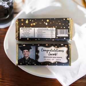 Graduation Candy Bar Wrappers w/foils and your photo Pack of 24 for full size candy bars