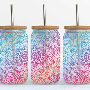 Colorful Mandala Sublimated 16oz Glass Can Tumbler