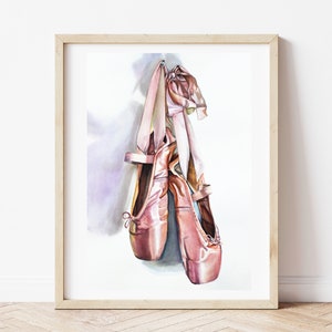Ballet Pointe Shoes Watercolor Painting Print, Girl's Room Decor, Ballerina Wall Art, Ballet Dance Teacher Gift, Dancer Gift, Ballerina Art