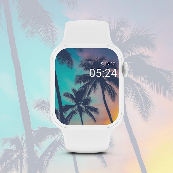 Palm Trees Apple Watch Face, Tropical Watch Wallpaper, Summer Background, Nature Apple Watch Screen, Tropical Vacation, Sunset