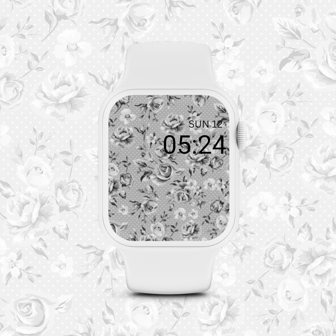 Floral Apple Watch Face, Flower Watch Wallpaper, Black and White Roses