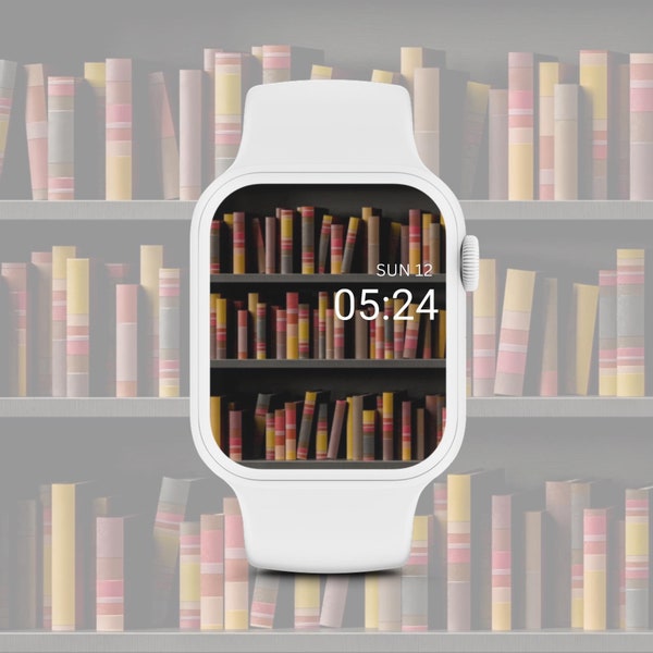 Books Apple Watch Face, Library Watch Wallpaper, Book Shelf Background, Reading Apple Watch Screen, Book