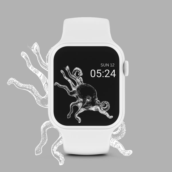 Octopus Apple Watch Face, Nature Watch Wallpaper, Ocean Life Background, Minimalist Apple Watch Screen