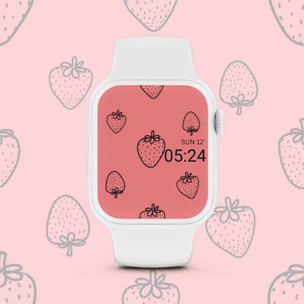 Strawberry Apple Watch Face, Berry Watch Wallpaper, Fruit Background, Bright Apple Watch Screen, Summer Food