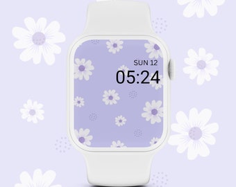 Floral Apple Watch Face, Flower Watch Wallpaper, Summer Background, Lavender Daisy Apple Watch Screen, Purple Daisies