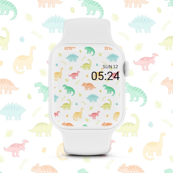 Dinosaur Print Apple Watch Face, Dinosaurs Watch Wallpaper, Prehistoric Animal Background, Colorful Jurassic Apple Watch Screen