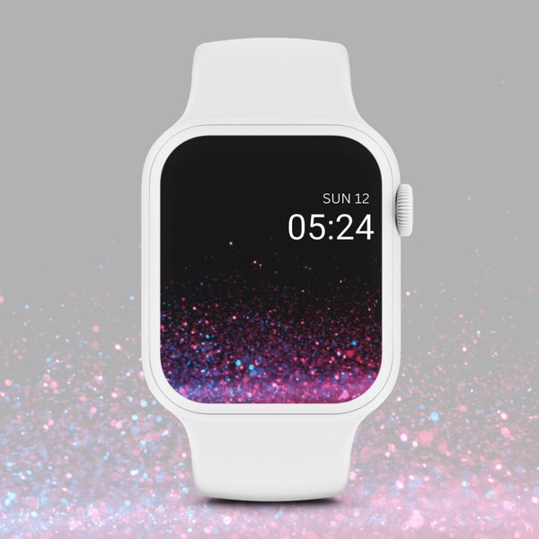 Black/Pink/Blue Glitter Apple Watch Face, Glittery Fade Watch Wallpaper, Sparkle Background, Glamour Apple Watch Screen