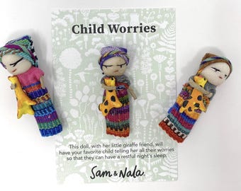 Guatemalan Child Worry Doll with Giraffe: Handmade Mayan Kids Anxiety Relief Keepsake