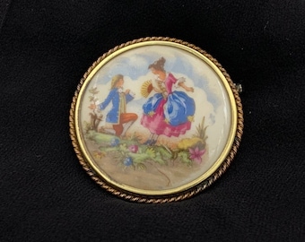 Broche Ancienne Camée En Porcelaine De Limoges - Magnifique Bleu Et Blanc, Parfait État