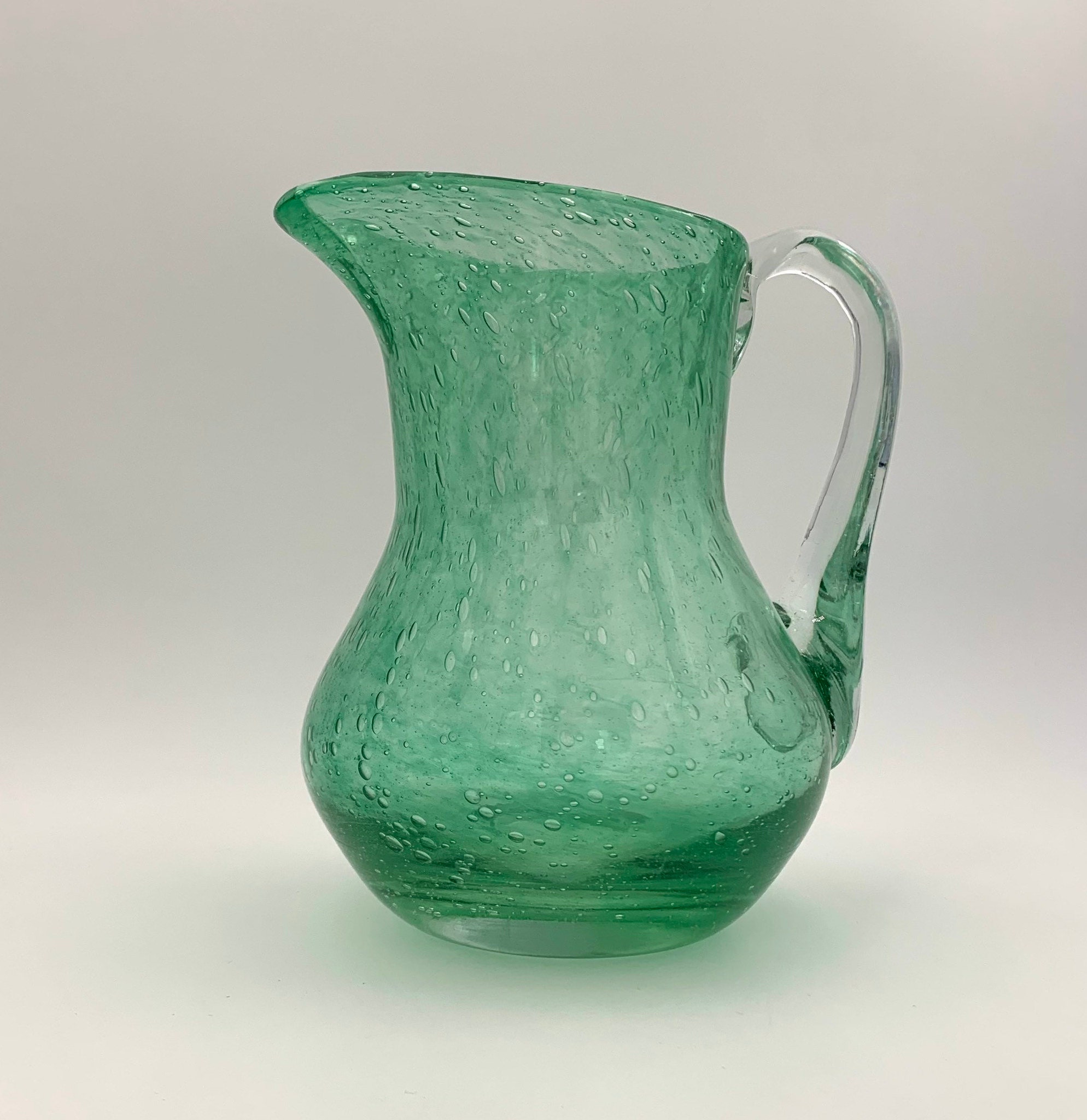 Pichet Vintage, Broc en Verre Soufflé Bullé, Vert - French Vintage Jug Xxème Siècle