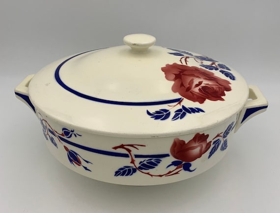 Plat assiette pied douche Réverbère Lunéville kG roses 351112 faience