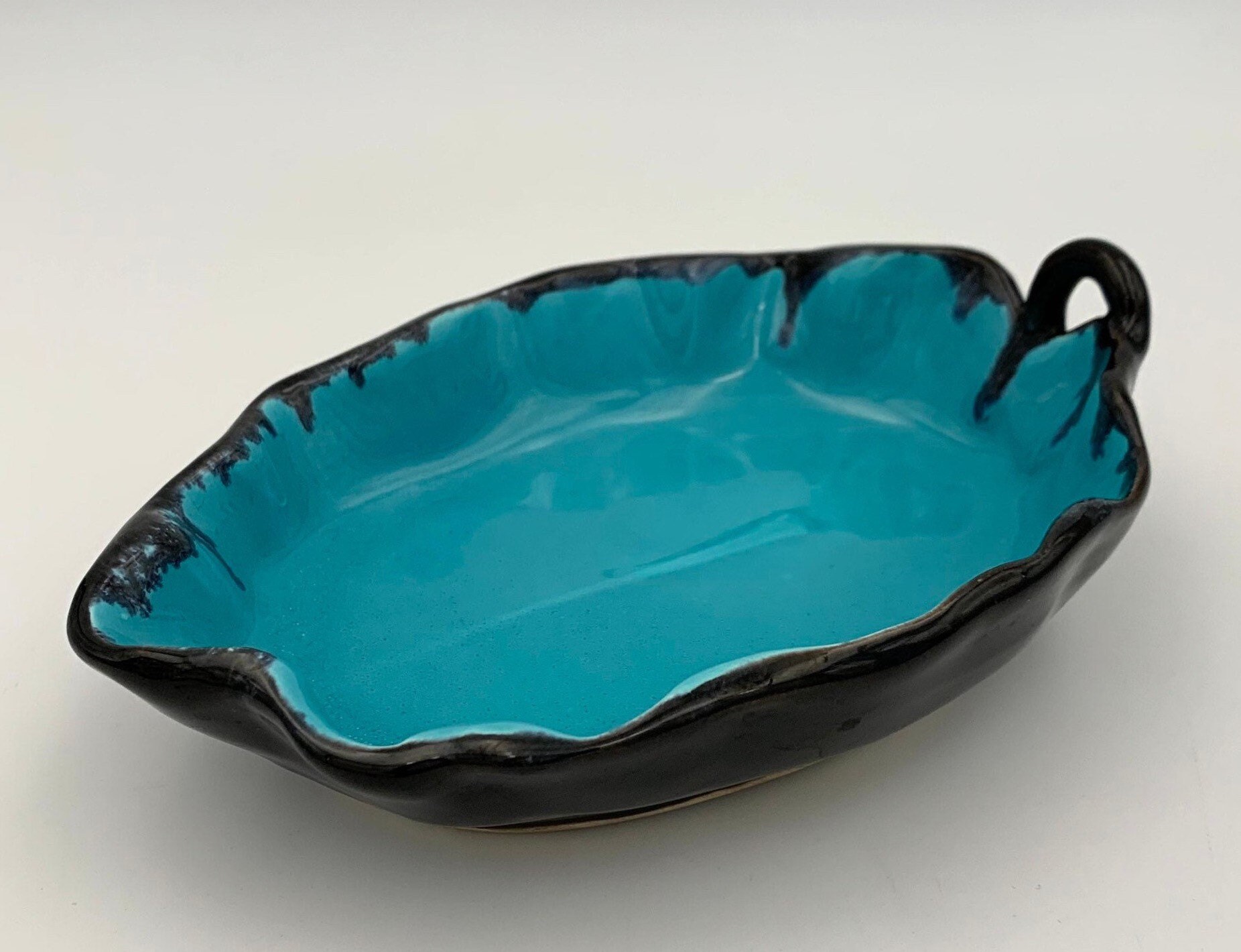 Coupe, Vide-Poche Vintage en Céramique Émaillée, Bleu et Noir - Années 1960-1970