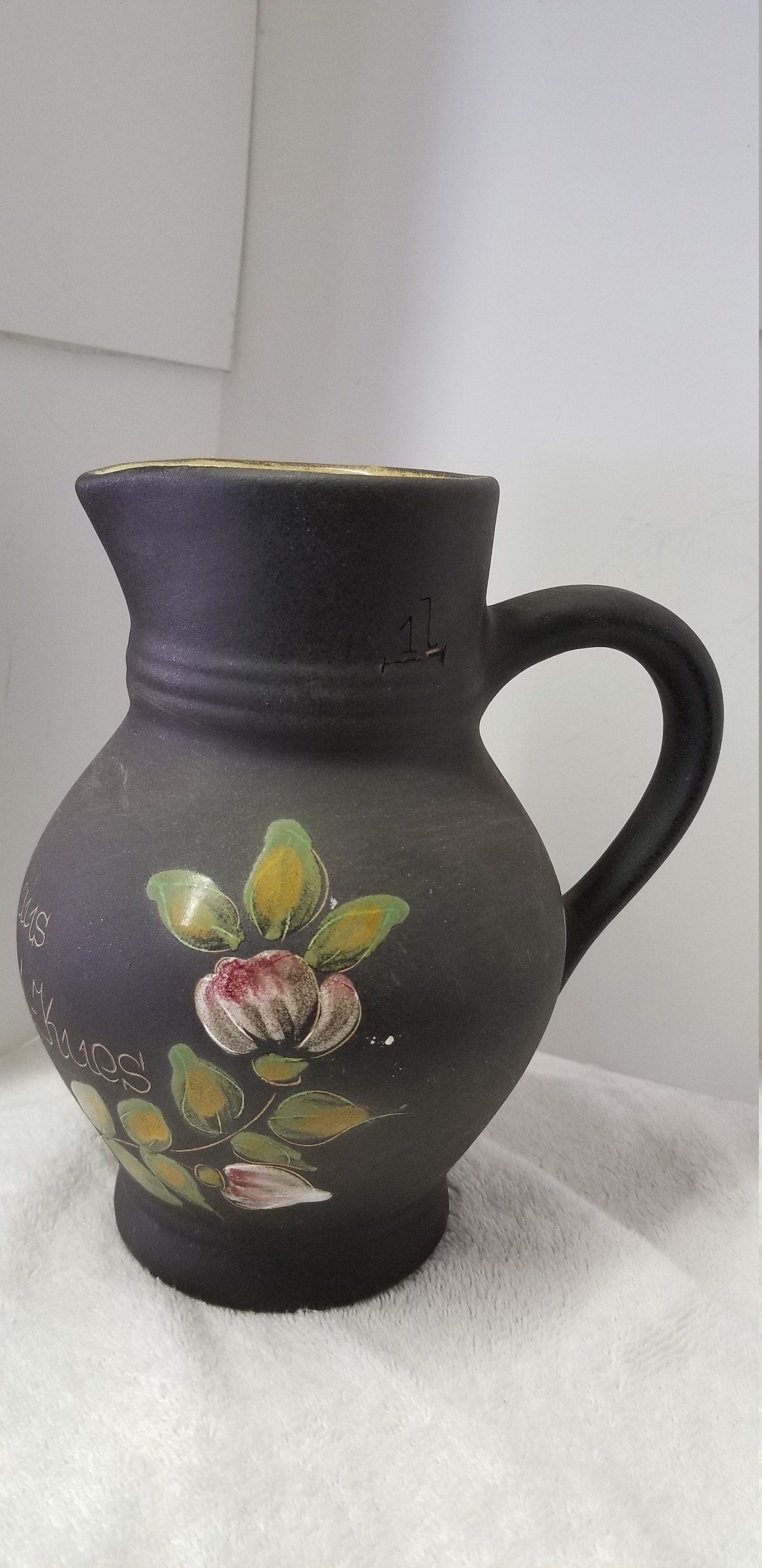 Vintage German Pottery Winery Restaurant Pitcher Estate Find Etsy