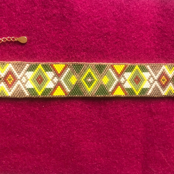 IQUIRI - Bracelet en perles Miyuki, motifs vert, marron, jaune et blanc