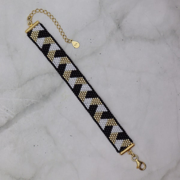 ROMA - Bracelet en perles Miyuki, motifs noir et blanc