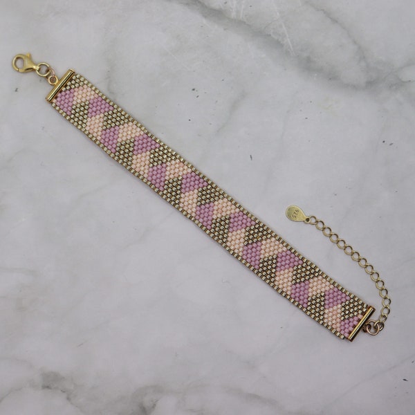 MAJORQUE - Bracelet en perles Miyuki, motifs rose