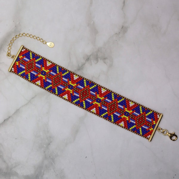 CARACAS - Bracelet en perles Miyuki, motifs bleu, rouge et jaune