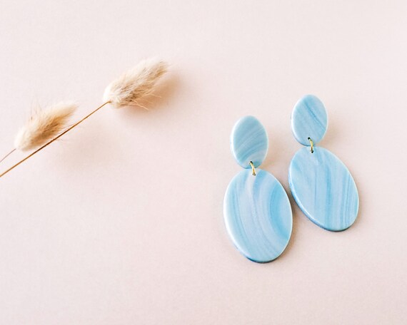Black White Shimmer Marble Effect Small Double Teardrop Design Polymer Clay Earrings In Blue Jewelry Earrings Valresa Com