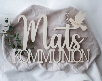 Personalisierter Schriftzug Taube zur Kommunion Konfirmation Geburt Taufe