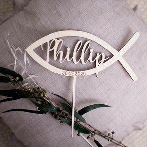 Personalized cake topper fish for birth baptism communion confirmation