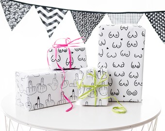 Funny wrapping paper I Middle finger boobs I Original packaging I For men I For best friends I Gift idea