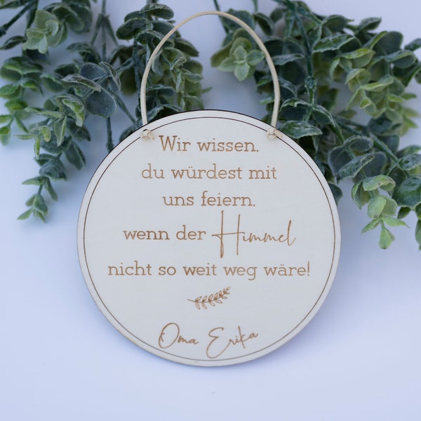 Personalisiertes Gedenkschild, Himmel, Gedenktag, Andenken, Erinnerung Grabdeko Urne Beerdigung, Schild aus Holz mit Wunschname(-n)