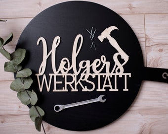 Personalized lettering for the workshop - workbench - craftsman - first name - wooden sign - hobby - husband, dad, grandpa - men's place