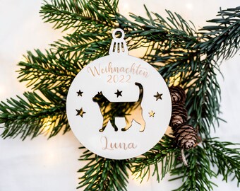 Christmas ball cat cat with desired name made of wood - Christmas, decoration, Christmas time, pet, personalized