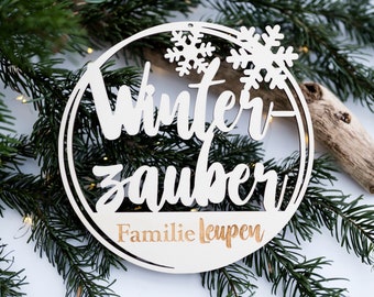 Winter magic sign with personalization Desired names made of wood - Christmas decoration for the door or wall