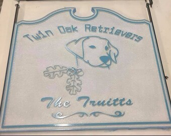 PVC Routed House Sign with white crushed glass