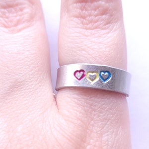 Pansexual Pride Heart Ring, LGBTQ+, Aluminum Adjustable Ring