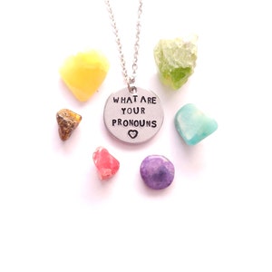 What Are Your Pronouns Necklace, They Them, Non Binary, Gay, Transgender, Queer, Pride Jewelry, 18" Stainless Steel Chain